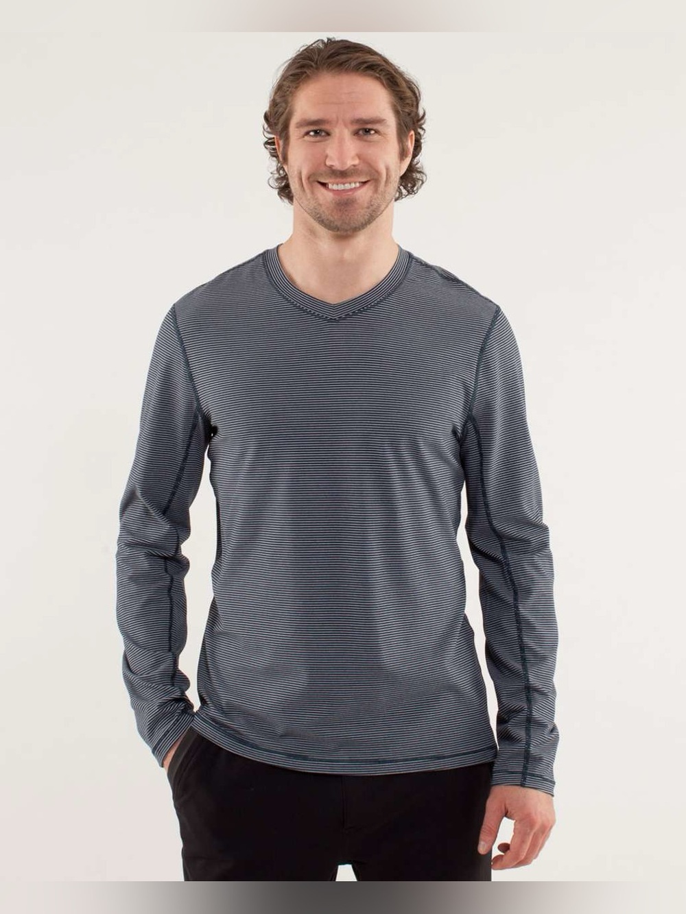 Lululemon Speed Long Sleeve Shirt Smallish Stripe Black Iris Blue Smooth Silver